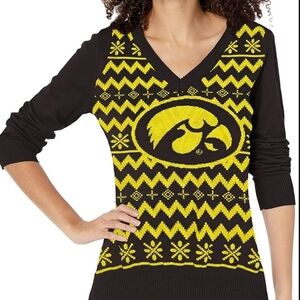 FOCO NCAA Iowa Hawkeyes V-Neck Ugly Sweater Size Small